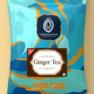 Vardhaman Drinks Ginger Tea pack of 60, featuring a blue and gold abstract patterned packaging pouch with a dark brown central product label.